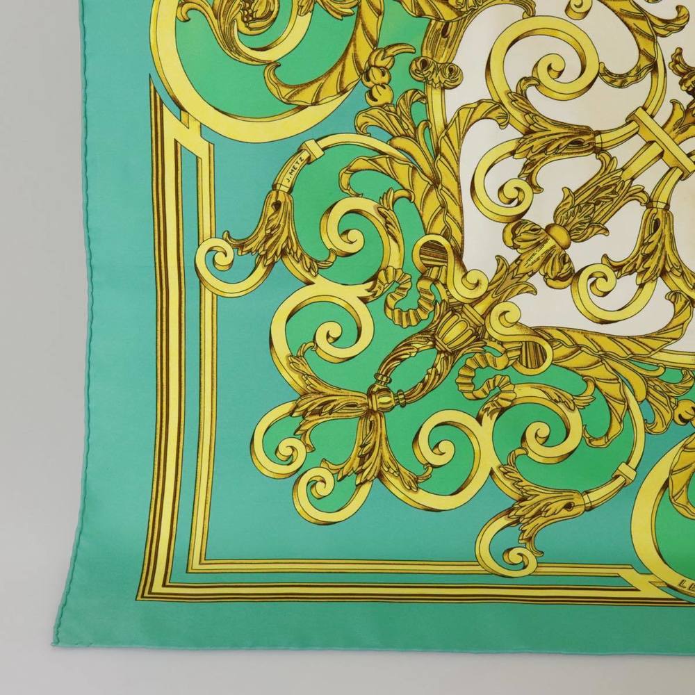 HERMES Carre 90 Scarf ""LES TUILERIES"" Silk Green Yellow Auth 99949 - Picture 9 of 16